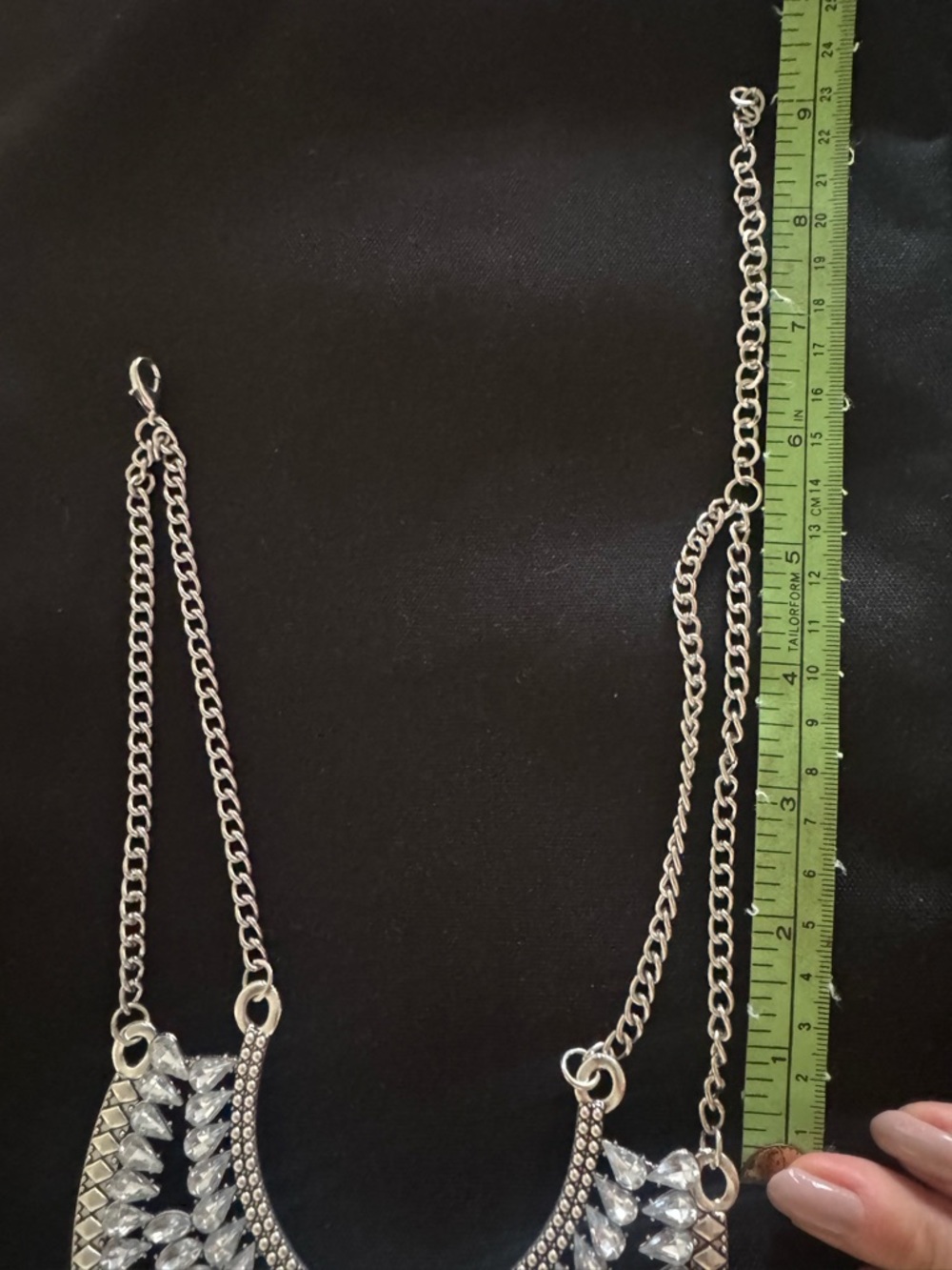 Silver Crystal Fringe Statement Necklace - Women Jewelry - Picture 9 of 13